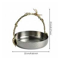 Serving Bowl with Handle Stainless Steel Decorative Dish Silver-Toned Dish with Handles for Hosts, Countertop, Living Room