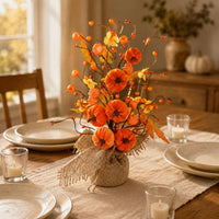 Fake Pumpkin Fruit Branch Shapable Branches Maple Leaf Pumpkin Branch Flexible Wire Autumn Stem Spray for Tabletop