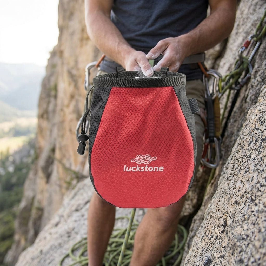 Climbing Chalk Bag, Bouldering Chalk Bag with Drawstring Closure, Polyester 12x8x16cm, Adjustable Waist Strap for Outdoor Crags