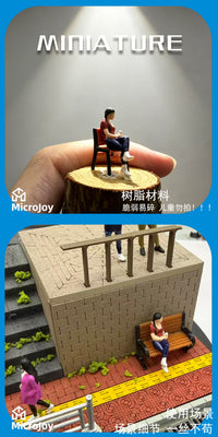 1/64微缩仿真人偶模型树脂涂装成品小人坐姿拿饮料女玩具摆件