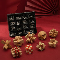 Kongming Luban Lock Brain Teaser Puzzle Set for Kids, Wooden Interlocking Disentanglement Toy Gift Box