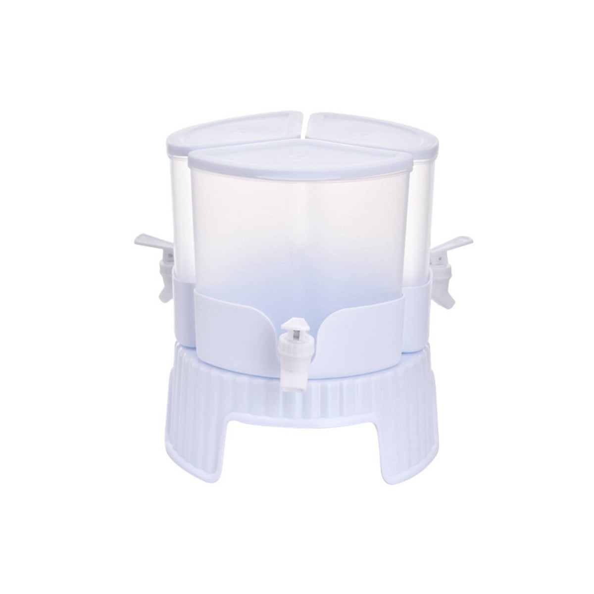 Triple Juice Container with Spigot 360° Rotation 3 Compartment Drink Dispenser Raised Base Refrigerator Cold Drink Pitcher for Kitchen