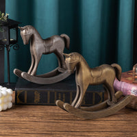 Wooden Rocking Horse Figurine, Vintage European Style, Distressed Finish, Home Decor