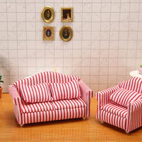 1:12 Dollhouse Miniature Furniture OB11 Red and White Striped Living Room Double Sofa