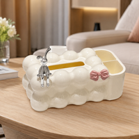 Premium Tissue Box Organizer, Facial Tissue Box with Remote Control Holder, Milk White Storage Box for Living Room, Desk & Coffee Table