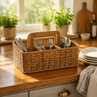 Divided Imitation rattan Basket Easy to Clean Rattan Organizer Tray Sturdy Frame Multi Compartment Storage Tray