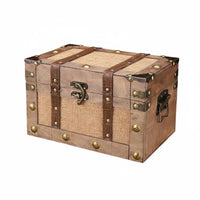 Wooden Treasure Chest cloth Look Surface Decorative Wooden Box Faux Leather Trim Household Storage for Desk, Living Room