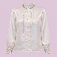 Grandad Shirt for Women with Frog Button Closure and Loose Fit, Vintage Chinese Style Long Sleeve Blouse for Spring Autumn Casual Wear