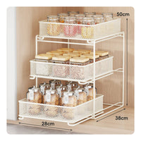 Multi Layer Pull out Organizer Shelf Space Saving Pull out Drawer Organizer Sturdy Metal Sliding Storage Drawer Stable for Kitchen Cabinet, Pantry