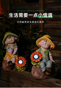 创意卡通人物雕塑太阳能灯摆件户外花园庭院装饰摆件园艺装饰品