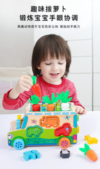 Wooden Animal Pairing and Pulling Radish Toy Car for Toddlers