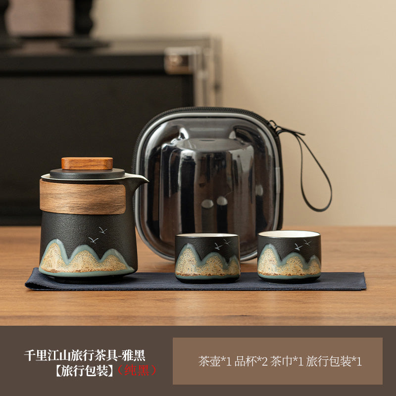 手绘文创快客杯便捷式一壶二杯陶瓷户外旅行茶具端午企业伴手礼品