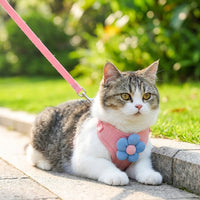 Cat Harness and Dog Leash Set with Flower Applique, 180cm Non-Retractable Dog Harness and Cat Leash for Small Cats or Dogs Outdoor Walking