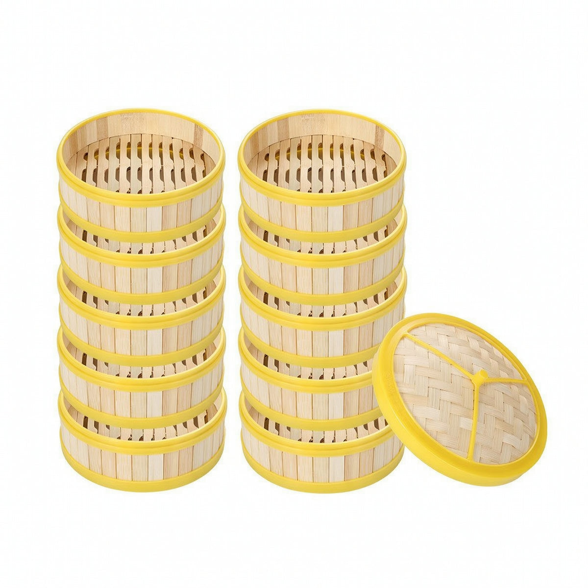 10 Pieces Bamboo Steamer Basket with Lid Natural Dumpling Steamer Sturdy