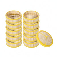 10 Pieces Bamboo Steamer Basket with Lid Natural Dumpling Steamer Sturdy