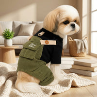 Dog Jumpsuit and Four Leg Dog Suit with Ribbed Texture, Fasteners Closure Crew Neck Dog Overalls, Casual Style Overalls for All Seasons Comfort