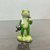 Cute Frog Figurine with Shoulder Pole Whimsical Cartoon Frog Statue Decorative Sculpture Funny for Collectors, Living Room, Bookshelf, Office, Plant Display