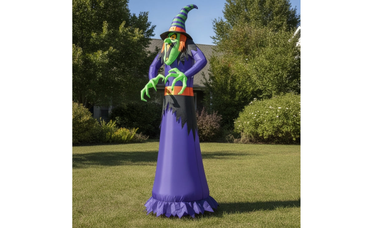 Outdoor Halloween Inflatable Witch Garden Inflatable Witch with LED Lights Lawn Halloween Inflate Decoration Lighted for Homeowners