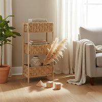 Rattan Storage Rack Handmade 3-Tier Rattan Shelf Space-Saving for Living Room