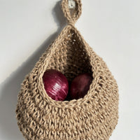 Hanging Basket for Kitchen Storage and Fruit Basket Display, Hand-Woven Hanging Storage for Vegetable Storage, Farmhouse Decor, Teardrop