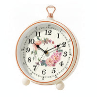 Vintage Analog Clock White Dial Desktop Alarm Clock Carry Handle