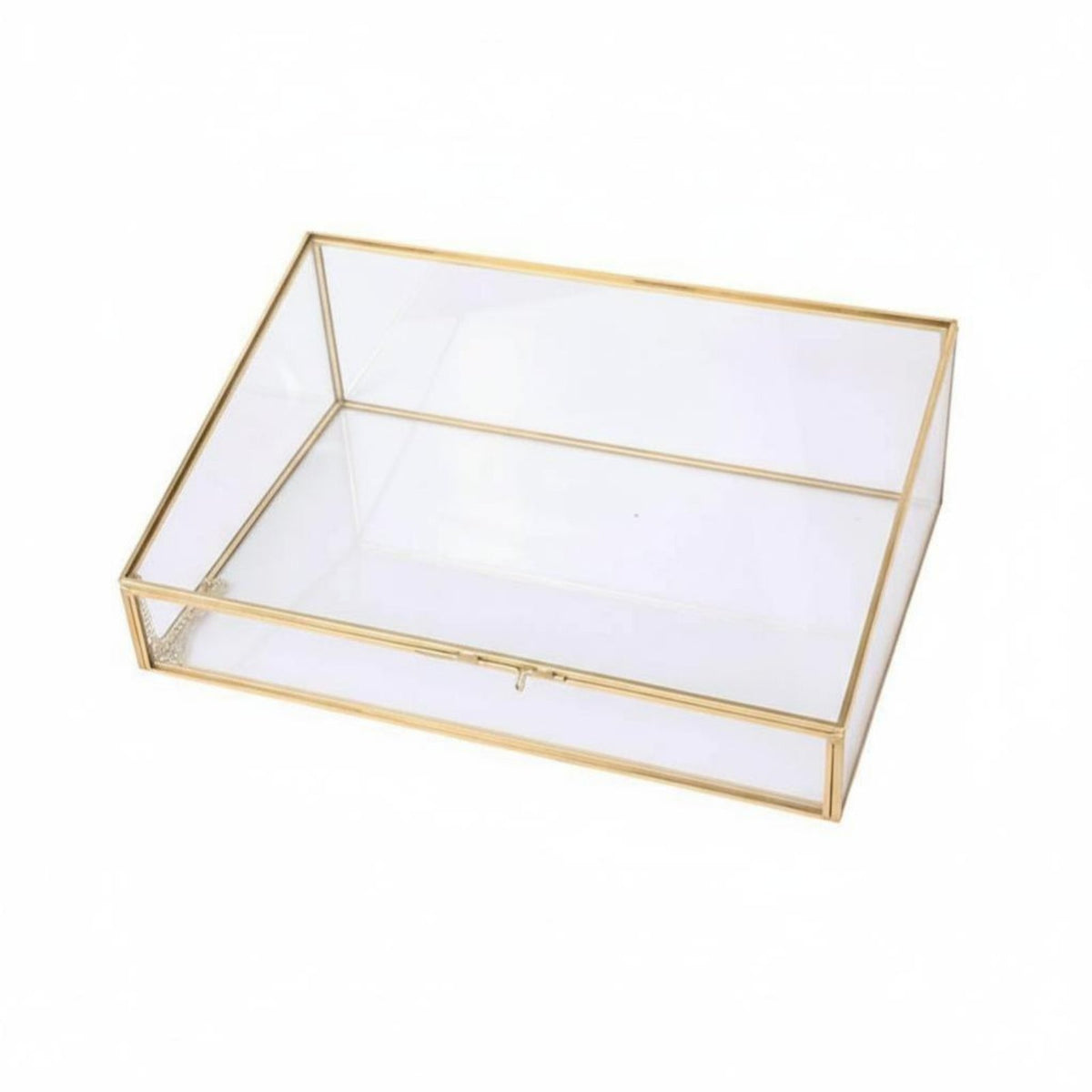 Trapezoid Glass Display Case Gilded Finish Frame Lidded Glass Case Clear View