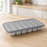 Large Capacity Ice Cube Tray with Lid, Food-Grade Silicone/PP Ice Mold for Home and Commercial Use, Freezer Safe