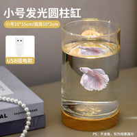 发光斗鱼缸创意新款圆柱缸2025客厅小型桌面缸生态造景工位小鱼缸