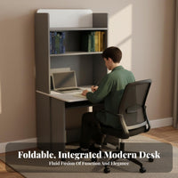 Folding Desk with Shelves Foldable Design Computer Table Multi-Function No Assembly Required for Students, Dorm Room, Bedroom