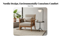 Nordic Design Wood Frame Settee Minimalist and design Sofa Small Space Solution Couch Comfortable Upholstery for Apartment Dwellers, Interior Designers, Living Room, Boutique, Reception Area, book niche niche