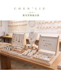 Jewelry Store Display Rack Set with Necklace, Earring, Ring, and Bracelet Holders, Beige