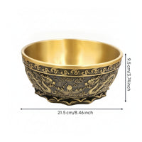 Antique Brass Dragon Bowl Embossed Chinese Motif Bowl