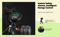 Motorcycle Tire Pressure Tracking System, cordless TPMS, instant pressure & temperature display, universal port charging, alarm modes