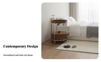 2-Tier Serving Trolley Saddle Leather Finish Rolling Trolley Easy to Move Mobile Design for Entertainers, Bedroom, Kitchen