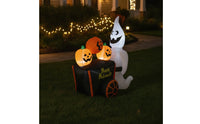Inflatable Pumpkin Cart Halloween Inflatable with LED Lights Luminous Yard Decoration for Garden
