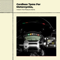 Motorcycle Tire Pressure tracking System, cordless TPMS, instant LCD display, waterproof, paired sensors, enhanced safety