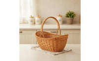 Basket with Handle Woven Rattan Basket Natural Long-Lasting for Picnic, Flower Arranging