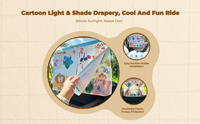 Car window sun and screen, retractable screen, sun protection, privacy, cartoon pattern, for babies and children, suction holder mount, universal fit