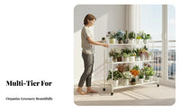 Three-Tier Rolling Plant Trolley Multitier Design Flower Rack 360-Degree Rotating Wheels Large Capacity for Homeowners, Florists