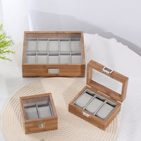 Multi-Slot High-End Bamboo Wood Watch Storage Box with Window, Large Capacity Display Case