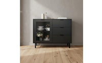 Large Capacity Dining Room Credenza Geometric Pattern Textured Door Storage Cabinet Adjustable Shelves Household Furniture for Hallway