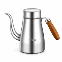 Stainless Steel Oil Filter Pot Wooden Handle Pork Grease Container Curved Spout