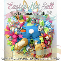Easter Bunny Wreath Festive Atmosphere Bunny Ribbon Wreath Multi-Layered Ribbons Spring Door Decoration for Homeowners, Porch, Living Room, Fireplace