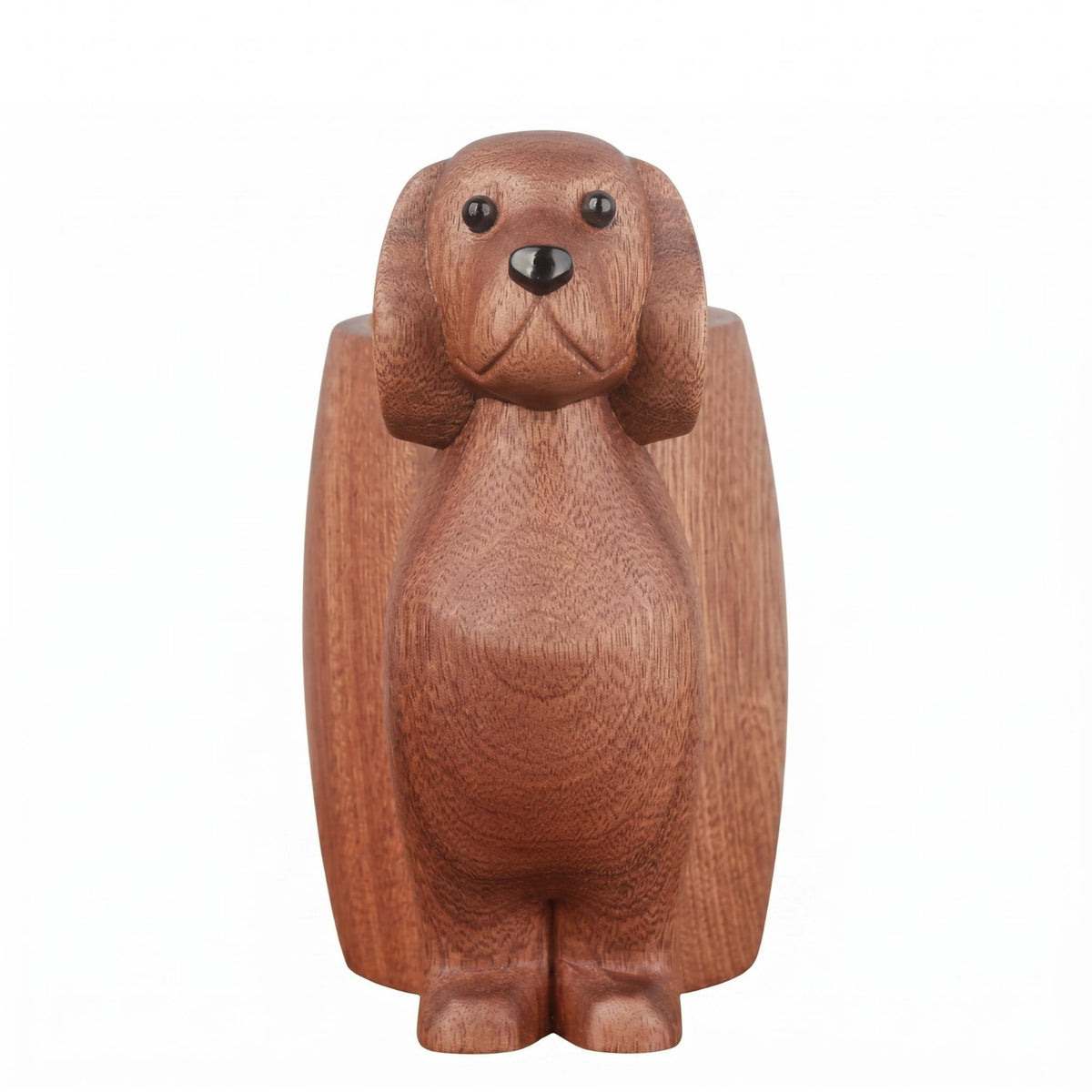Wood Puppy Pen Holder Floppy Ears Wood Desk Ornament Polished Finish