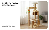 Cat House Multi-level Climbing Structure Scratching Posts Pet Condo Toys Durable Wood Construction Play Center Suitable for Living Room Bedroom