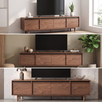 TV Cabinet with Doors Low-Profile TV Stand Wooden Media Console for Living Room