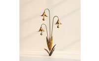 Metal Flower Stake with Bells Sculptural Decor Weather-Resistant for Patio