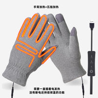 usb充电加热手套外卖骑手指可触屏五指插电发热电动车防寒保暖男