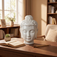 Buddha Head Sculpture Ceramic Buddha Head Statue Gray-White for Bookcase