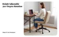 Lumbar Support Upholstered Armless Roller Chair Adjustable Height Armless Rolling Chair Ergonomic Design Swivel Seat Sofa-Like Comfort for Students, Adults, Women, Study Room, Bedroom, Vanity Station, Small Spaces